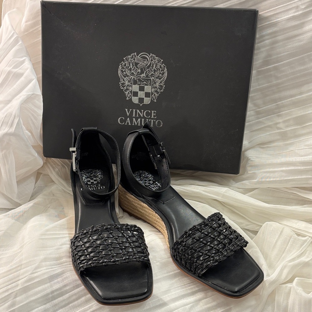 *NWOT*Vince Camuto Black Woven Wedge Sandals
In original box